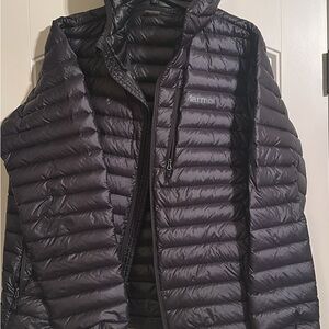 Marmot down hooded jkt, mens large